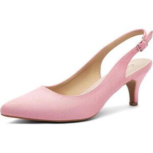 Women’s Pink Suede Closed Pointed Toe Kitten Heels Slingback Pumps Shoes